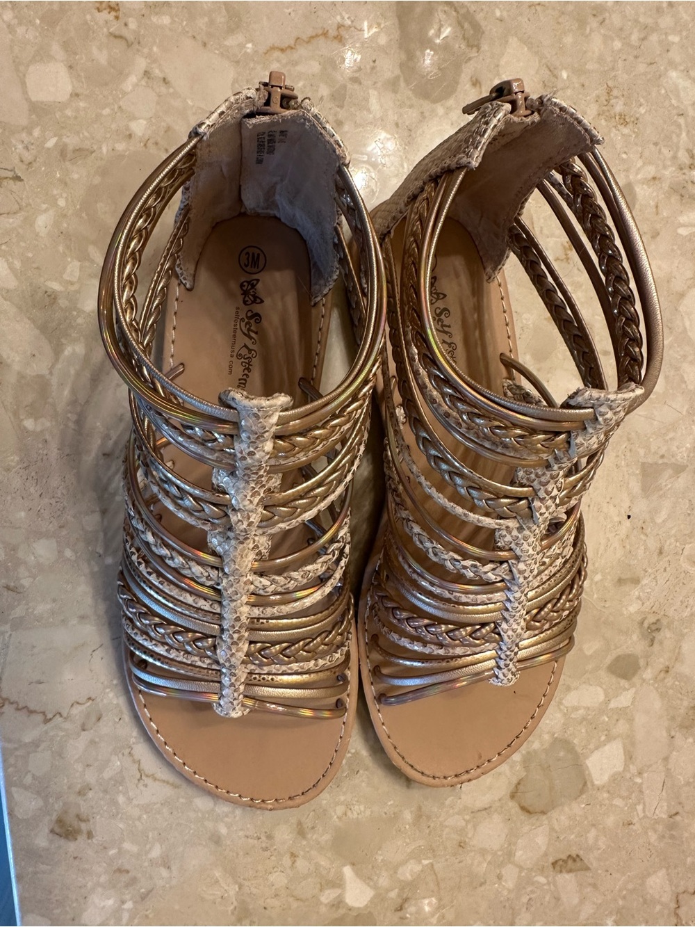 Girls Metallic Gold Braided Gladiator Sandals - Kids